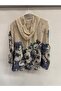 Women's Beige Italian Floral Patterned Zippered Front Hooded Foldable Long Sleeve Blouse 40 - 46 Size - 4