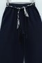 Wide Leg Linen Trousers with Elastic Waist - Navy Blue - 2