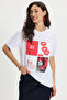 Women's oversized wide cut 100% cotton crew neck short sleeve printed white t-shirt - 3