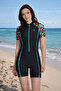 Women's Surfer Black Short Sleeve Half Zipper Jumpsuit Swimsuit