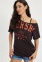 Women's Oversize Wide Cut 100% Cotton Boat Neck Short Sleeve Printed Brown T-Shirt Blouse - 4