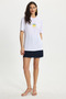 Women's Oversize Wide Cut Short Sleeve 100% Cotton Draped Printed White T-Shirt Blouse - 2