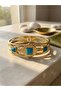 Turquoise Stone Bohemian Model Gold Color Stainless Steel Handcuffs - 2