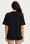 Women's Oversize Wide Cut 100% Cotton Crew Neck Printed Black T-Shirt Blouse - 7