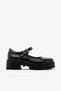 Black Patent Leather Genuine Leather Serrated Thick Sole Buckle Women's Loafer Shoes - 5