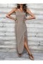 Women's Rope Strap V-Neck Slit Long Single Jersey Dress - 6