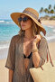 Women's Leopard Belted Wide Brim Straw Hat with Bow Detail Beach Hat - 7