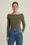 Khaki Women's Madonna Collar Camisole Blouse Long Sleeve Fit Flexible Stylish Body - 2