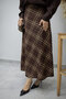 Checkered Skirt with Elastic Waist Tsd260168 Brown - 4