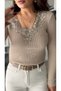 Stone Collar Lace Trim Slim Knitwear Blouse - 4
