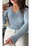 Baby blue lace trimmed fine knit blouse - 3