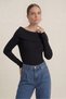 Black Women's Madonna Collar Camisole Blouse Long Sleeve Fit Flexible Stylish Body