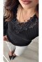 Black collar lace thin knitwear blouse - 3