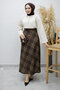 Checkered Skirt with Elastic Waist Tsd260168 Tan - 5