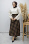 Checkered Skirt with Elastic Waist Tsd260168 Tan - 3