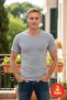 Men's Gray Melange 100% Cotton Single Jersey 2-Piece V-Neck Basic T-Shirt Set - 2