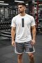 Men's Three Stripes Printed Crew Neck Oversize T-Shirt Shorts Set Sporty Summer 2-Piece Tshirt Shorts Kom - 2
