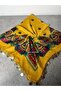 Mardin Yazması Mustard Yellow Sequined Hijab with Floral Pattern on the Ground