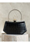 Black Color Matte Crocodile Patterned Chain Strap Women's Evening Dress Bag Wedding Engagement Graduation - 5