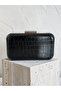 Black Color Matte Crocodile Patterned Chain Strap Women's Evening Dress Bag Wedding Engagement Graduation - 2