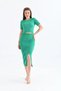 10139 Women's Crew Neck Camisole Slit Long Skirt Sweater Knitwear Top and Bottom Set - 4
