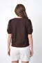 12058 Women's Crew Neck Floral Tulle Detailed Knitwear Blouse - 6