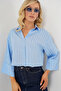 Women's Striped Oversize Short Shirt 20326 - Blue - 3