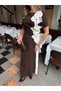 Women's Crepe Fabric Brown Orchid Flower Detail Long Evening Dress Graduation Dress - 3