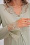 Women's Green Maternity Long Sleeve Elegant Lace Detailed Buttoned Special Design Pajama Set - 3