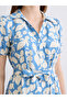 Blue Shirt Collar Floral Mini Dress - 3