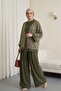 Sequin file cardigan 3-piece sendy set - khaki
