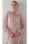 Chiffon Satin Dress with Bow Collar Powder - 2