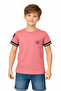 Boy's Tile Color T-Shirt with Number Pattern on the Sleeve and Pockets
