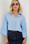 Women's Striped Oversize Short Shirt 20326 - Blue - 2