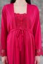 New Season Fuchsia Maternity Summer Elegant Lace Detailed Buttoned Strap Dressing Gown Nightgown Set - 7
