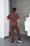 Women's Brown Relaxed Fit Zippered Sweat Pants Set - 6