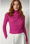 Women's Black Ruched Detail Mock Neck Sandy Blouse - 2