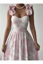 Women's Pink Chest Cupped Ruffle Strap Lined Chiffon Dress - 3