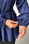 Women's Navy Blue High Collar Lace-Up Waist Belted Ruffle Detailed Loose Summer Blouse - 6