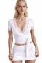 Double-Breasted Short Sleeve Lace Detailed Blouse
