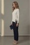 Women's Boat Neck Side Drawstring Asymmetrical Long Sleeve Badi White - 8