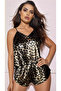 Leopard Satin Cross Back Leopard Patterned Satin Shorts Pajama Set (Leopa