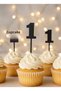 Black 1 Year Old Birthday Cake Decoration - One Cake Letter - Number 1 Cupcake Topper - Baby Birthday Set - 4