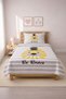 Striped Children's Single Pique Set with Lion Figure - Cute Safari Nordic Yellow Gray Bedspread - 2