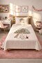 Mushroom Figured Plaid Youth Pique Set-Fairy Tale Forest Rustic Beige Green Decorative Bedspread
