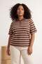 Kahverengi Polo Yaka Çizgili Crop Örme Büyük Beden Bluz TBBSS26AF00120