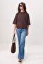 Brown Oversized /Wide Fit Low Sleeve Three Quarter Soft Touch Knitted T-Shirt Twoss26Ts00182 - 2