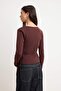 Brown Plain Fitted Double-Breasted Standard Sleeve Long Cotton Piece Stretchy Knitted Blouse Twoss26Bz00708 - 4