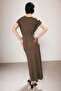 Trendyol Studio Collection Haki Bodycon Melek Kol Kısa Kollu Esnek Örme Elbise TWOSS26EL00393 - 4