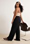 Siyah Pileli Wide Leg/Geniş Paça Dökümlü Örme Büyük Beden Pantolon TBBSS26AR00021 - 3